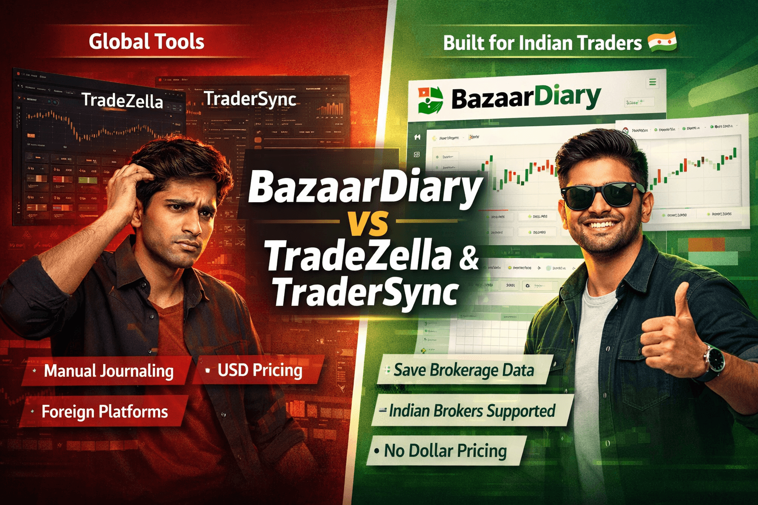 BazaarDiary vs TradeZella/TraderSync for Indian Traders